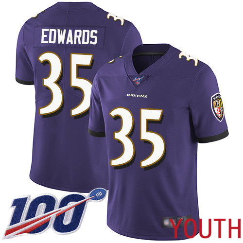 Baltimore Ravens Limited Purple Youth Gus Edwards Home Jersey NFL Football #35 100th Season Vapor Untouchable->youth nfl jersey->Youth Jersey